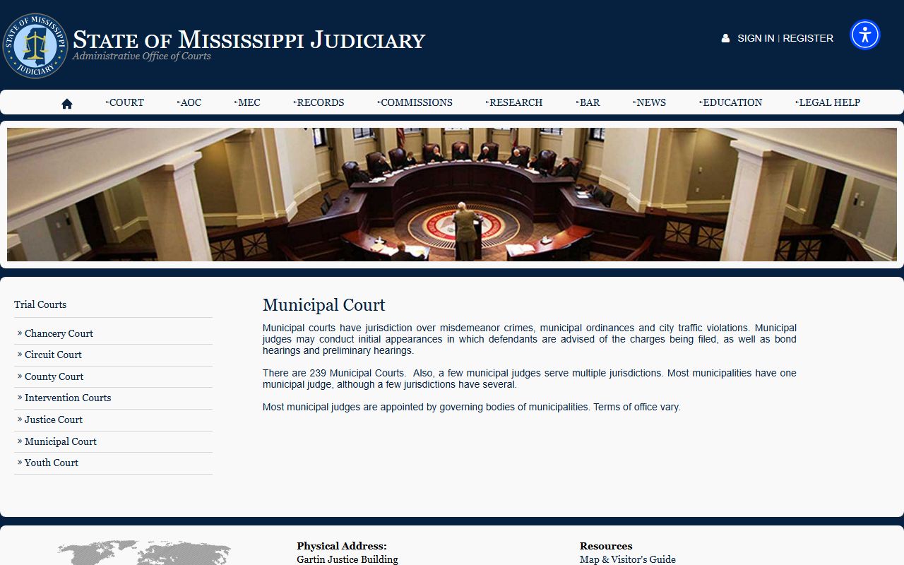Mississippi Judiciary municipal court page explaining records the Pike County Circuit Clerk does not keep