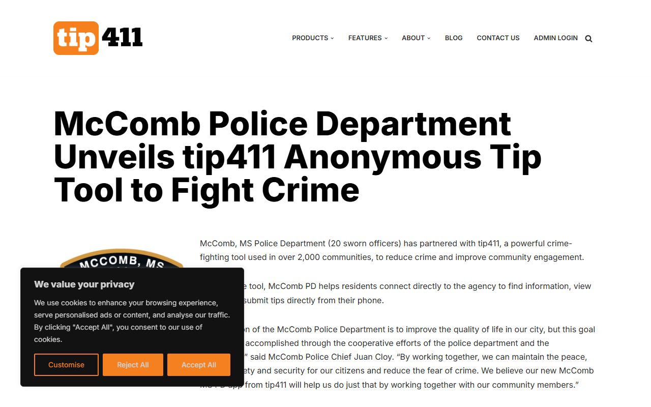 tip411 anonymous tip tool tied to Pike County arrest and charge reporting in McComb