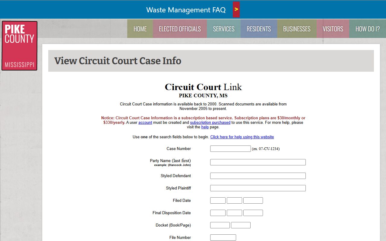 Pike County route to Circuit Court docket and case information