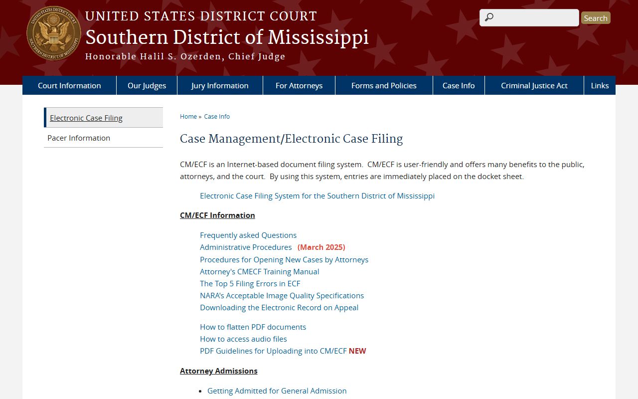 Southern District of Mississippi CM/ECF docket sheet for Pike County federal cases
