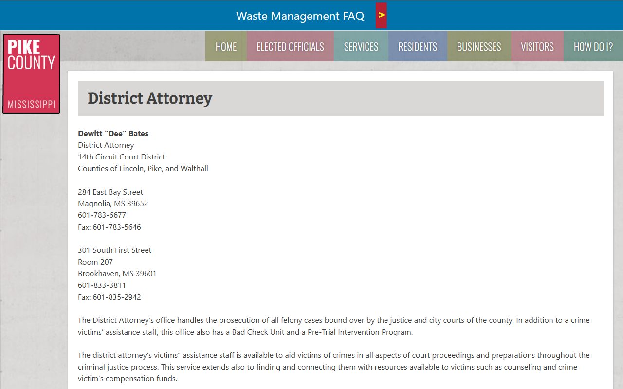 Pike County District Attorney contact details for criminal court records inquiries