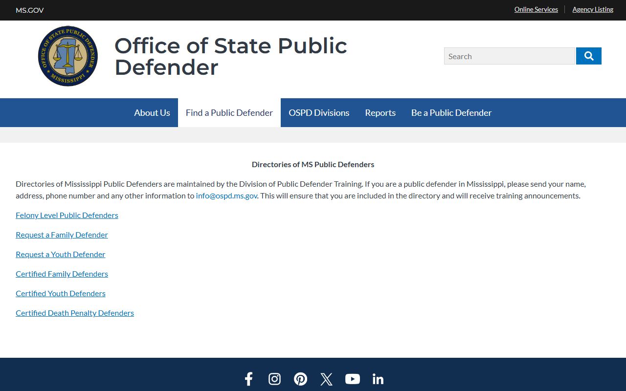 Mississippi public defender directory used for Pike County criminal court records and indigent defense