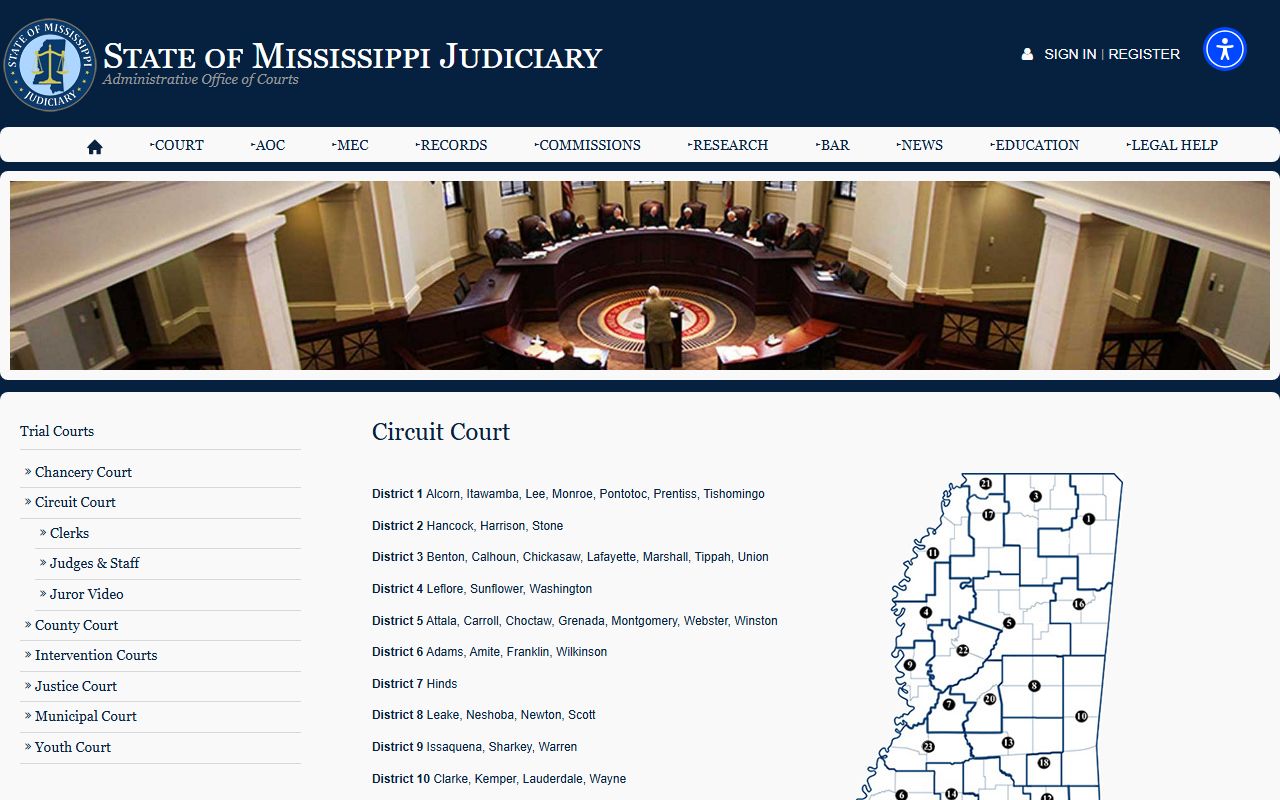 Mississippi Judiciary page describing Pike County Circuit Court jurisdiction