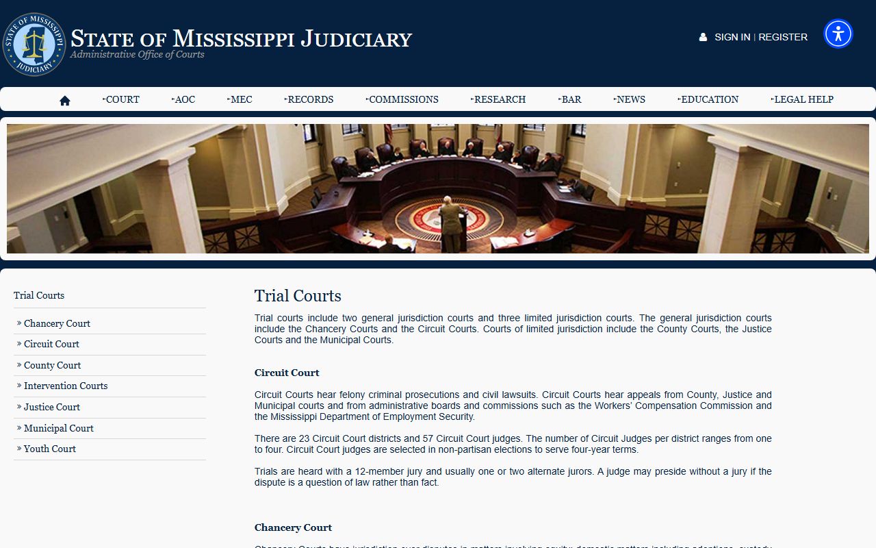 Mississippi trial-court hierarchy that governs Pike County court records
