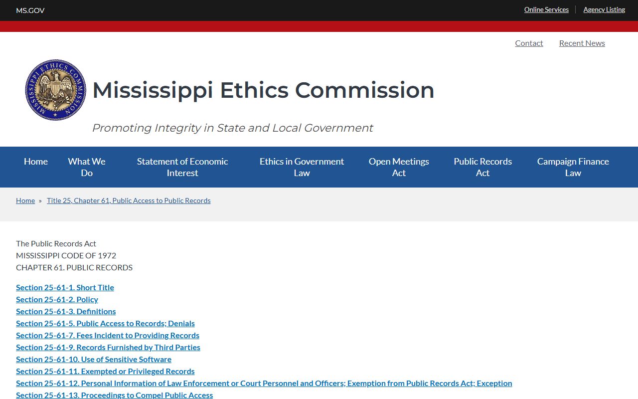 Mississippi Public Records Act overview for Pike County court records
