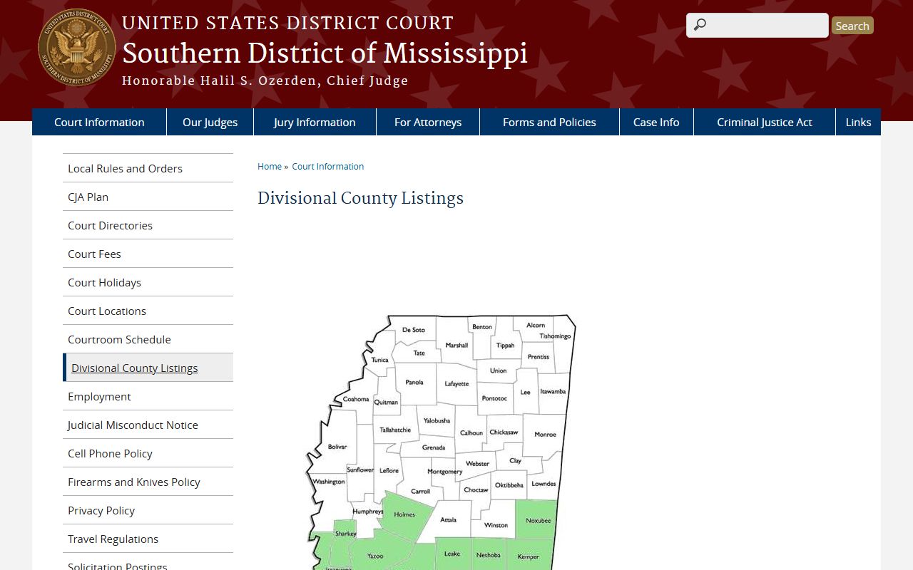 Federal divisional county listing showing Pike County court records venue