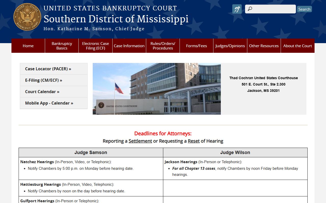 Southern District of Mississippi bankruptcy court homepage for Pike County records