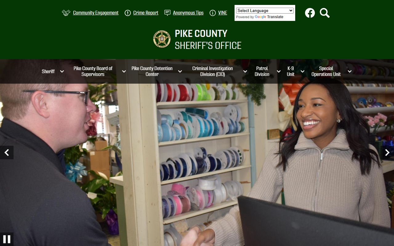 Pike County Sheriff's Office homepage used for Pike County inmate and jail searches