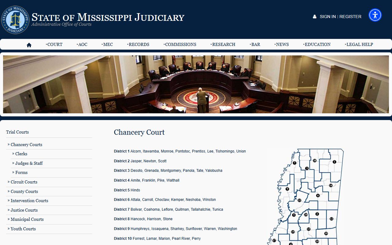 Pike County probate records fall under the Mississippi Judiciary Chancery Court page