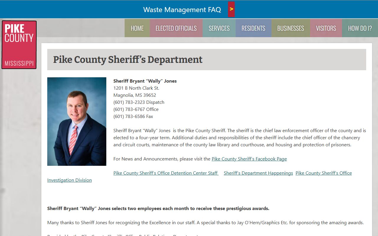 Pike County warrant and sheriff department page for Pike County, Mississippi